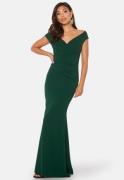 Goddiva Bardot Pleat Maxi Dress Emerald S (UK10)