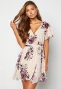 Goddiva Floral Flutter Skater Dress Latte XXS (UK6)