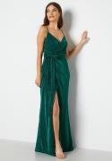 Goddiva Glitter Wrap Front Maxi Dress Emerald M (UK12)