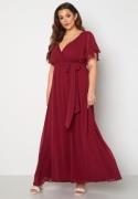 Goddiva Curve Flutter Sleeve Chiffon Maxi Curve Dress Wine-red 44 (UK1...