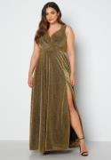 Goddiva Curve Glitter Wrap Front Maxi Dress With Split Gold 54 (UK26)
