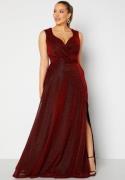 Goddiva Curve Glitter Wrap Front Maxi Dress With Split Red 50 (UK22)