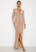 Goddiva Long Sleeve Glitter Maxi Dress Nude XL (UK16)
