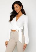 BUBBLEROOM Pleated Long Sleeve Wrap Top White S