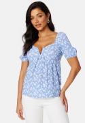 BUBBLEROOM Manda puff sleeve top Blue / Floral XS