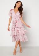 Goddiva Floral Flutter Tiered Midi Dress Blush XXL (UK18)