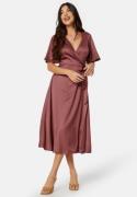 Bubbleroom Occasion Butterfly Sleeve Wrap Satin Dress Old rose 44