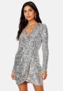 FOREVER NEW Jagger Sequin Ruched Mini Dress Silver 34