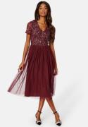 AngelEye Short Sleeve Sequin Embellished Midi Dress Burgundy XXS (UK6)