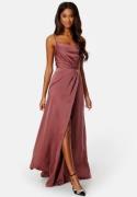 Bubbleroom Occasion Waterfall High Slit Satin Gown Dark old rose 42