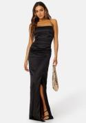 Bubbleroom Occasion Ruched Satin Strap Gown Black 44