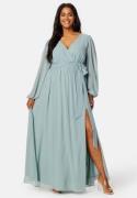 Goddiva Curve Long Sleeve Chiffon Maxi Curve Dress Sage Green 46 (UK18...