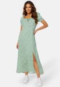 BUBBLEROOM Front Tie Long Viscose Dress Green/Patterned M