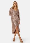 Goddiva Sequin Wrap Midi Dress Champagne L (UK14)