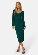 BUBBLEROOM Square V-neck Puff Sleeve Midi Dress Dark green M