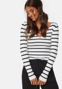 BUBBLEROOM V-neck Knitted Top Cream/Striped XS