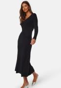BUBBLEROOM Knitted Rouched Midi Dress Black XS