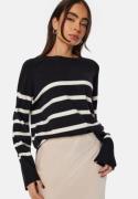 Pieces Sia LS Knit Pullover Black Stripe: White XL
