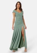 Goddiva Bardot Pleat Maxi Split Dress Light green XXL (UK18)