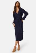 BUBBLEROOM Pleated Wrap Midi Dress Navy M