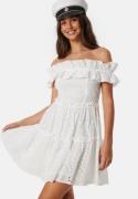 Bubbleroom Occasion Flounce off shoulder dress White S