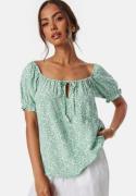 BUBBLEROOM Front Tie Blouse Green/Patterned M