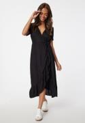 Happy Holly Evie Puff Sleeve Midi Wrap Dress Black 52/54