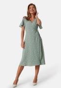VILA Lovie S/S Wrap Midi Dress Green Milieu AOP:LOL 36