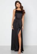 Bubbleroom Occasion Drapy-Back Slit Satin Gown Black 40