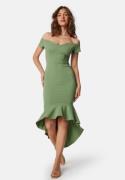 John Zack Off Shoulder Frill High Low Dress Sage Green M (UK12)