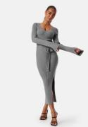 BUBBLEROOM Slit Knitted Midi Dress Grey melange XS