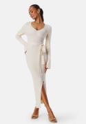 BUBBLEROOM Slit Knitted Midi Dress Cream S