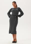 BUBBLEROOM Round Neck Rib Knitted Midi Dress  Dark grey melange 3XL