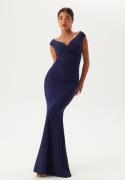 Goddiva Bardot Pleat Maxi Dress Dark blue XL (UK16)