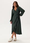 Happy Holly Puff Sleeve Viscose Wrap Dress Dusty green/Patterned 52/54