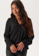 BUBBLEROOM V-neck Front Pleat Blouse Black XL