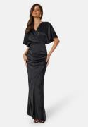 Bubbleroom Occasion Wrap Satin Gown Black 52