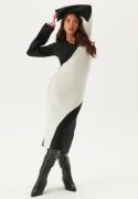 BUBBLEROOM V-neck Knitted Midi Dress Black/Offwhite M