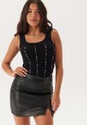 BUBBLEROOM Rhinestone Rib Top Black XS