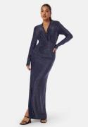 Bubbleroom Occasion Sparkling Ruched Slit Gown Navy S