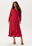 Happy Holly Wrap L/S Satin Maxi Dress Dark red 36/38