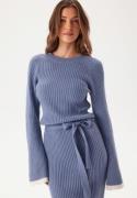 BUBBLEROOM Round Neck Rib Knitted Maxi Dress  Dusty blue M