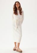 BUBBLEROOM Round Neck Rib Knitted Midi Dress  Offwhite S