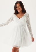 Bubbleroom Occasion 3D Flower L/S Lace Dress White 36