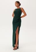 Bubbleroom Occasion Square Neck Slit Maxi Dress Dark green M