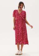 Happy Holly Evie Puff Sleeve Midi Wrap Dress Red/Patterned 36/38