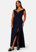 Goddiva Curve Glitter Wrap Front Maxi Curve Dress With Split Navy 52 (...