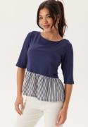 Happy Holly Fabric Mix Top Navy/Striped 48/50