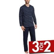 Schiesser Day and Night Long Stripe Pyjama Mörkblå bomull Large Herr