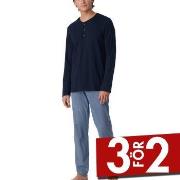 Schiesser Long Fine Interlock Collar Pyjamas Marin/Blå bomull 50 Herr